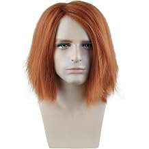 MAGQOO Orange Wig Men Orange Red Wig Short Straight Wig Ginger Costume Cosplay Halloween Wig with Wig Cap
