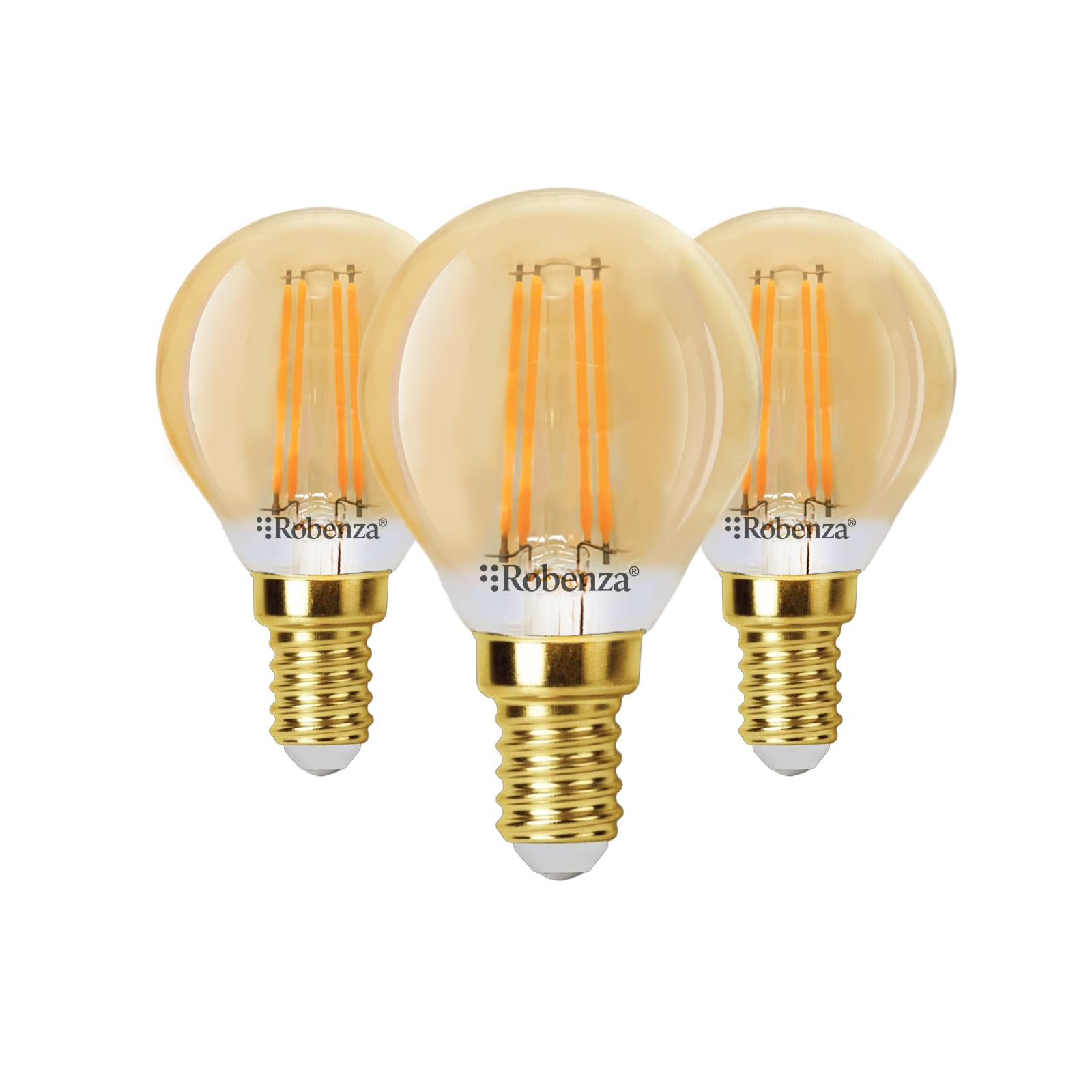 Robenza E14 Golf Ball LED Dimmable G45 Filament Bulb, 4W (40W Equivalent), 370lm Extra Warm White 2000K, Amber Glass, SES Small Edison Screw, Vintage Decorative Ceiling Light Bulb โ Pack of 3 โ image 1