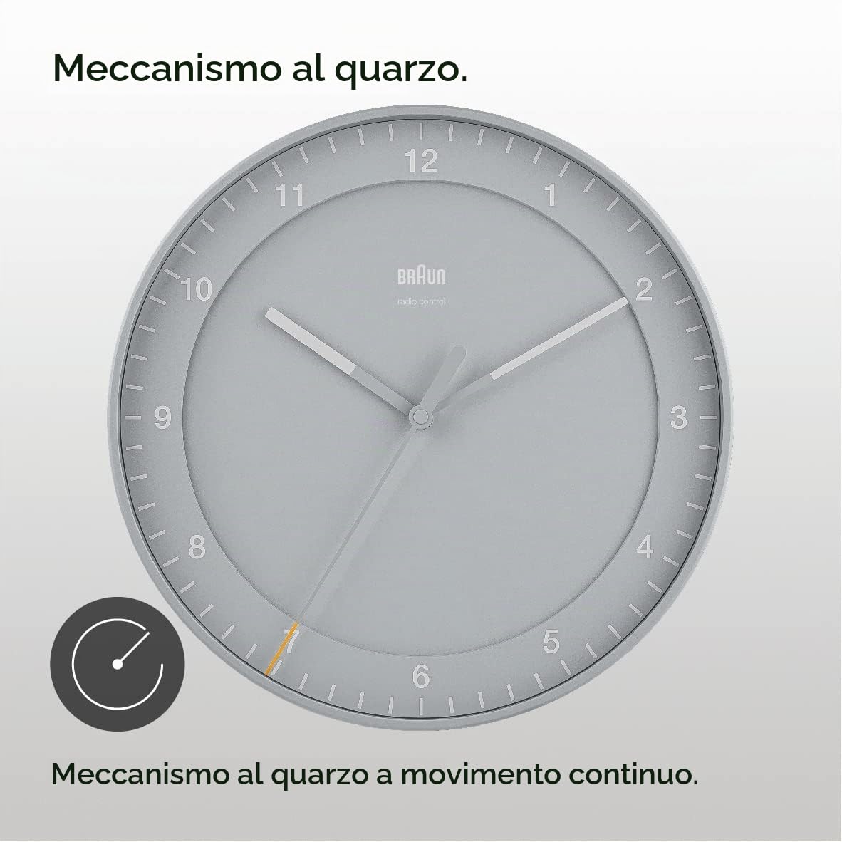 Braun Orologio analogico grande da parete Radiocontrollato Classic per il fuso orario dell'Europa centrale (DCF/GMT+1) con movimento a scansione silenzioso, diametro 30 cm, grigio, modello BC17G-DCF.