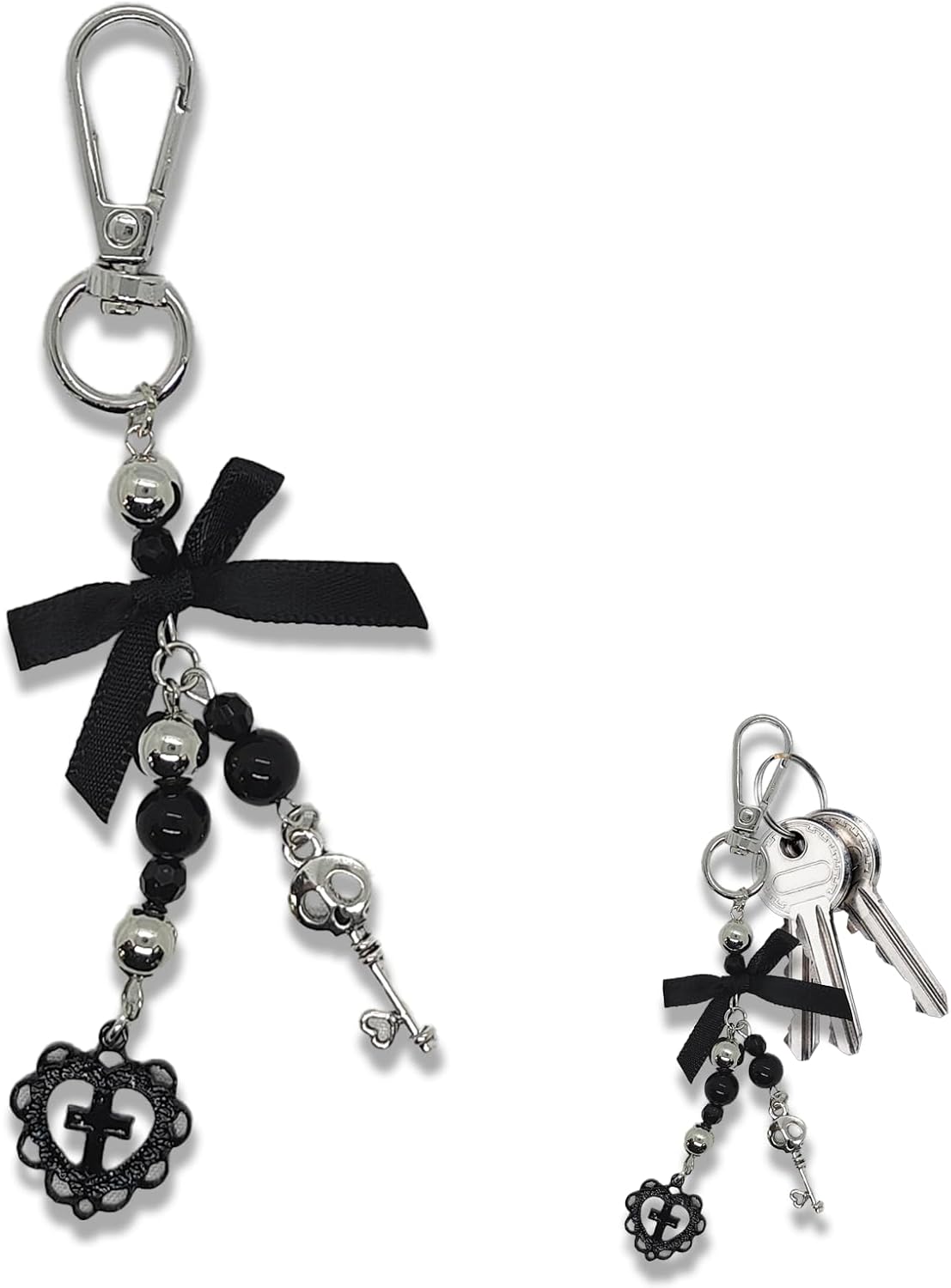 Gothic Keychain Skull Charm for Bag Y2k Spooky Purse Charms Black Heart Keychains for Women Men DIY Goth Jewelry Accessories for Backpack or Key Ring Decoration