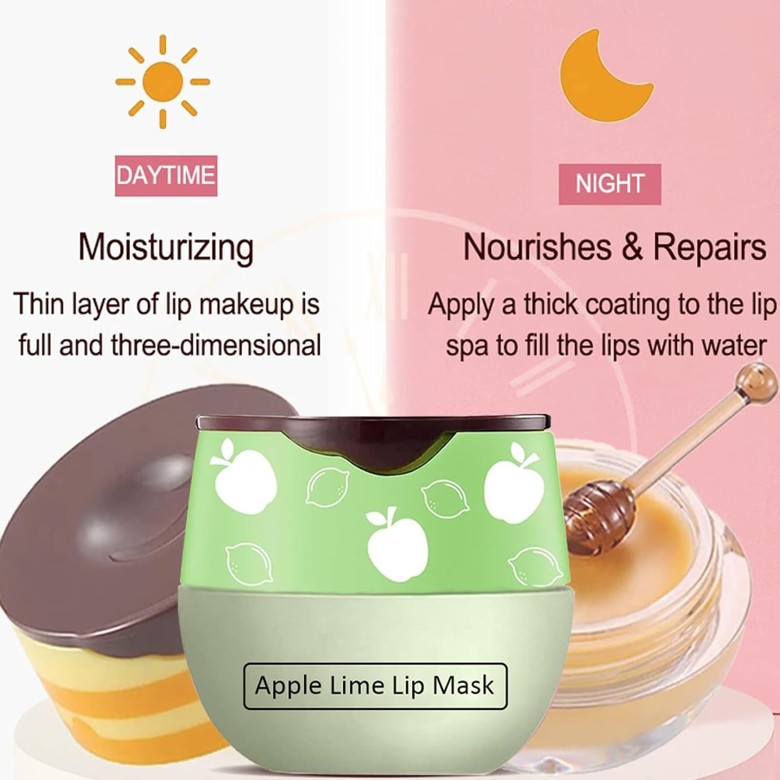TITIMORE 2Pcs Bee Lip Balm Honey Pot,Apple Lip Mask,Propolis Moisturizing Lip Sleeping Mask Reduces Lip Lines,Hydrating Prevention Dry and Cracked Honey Lip Balm - Image 2