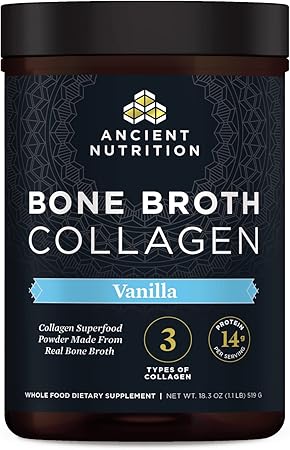 Ancient Nutrition Collagen Powder, Bone Broth Collagen, Vanilla, Hydrolyzed Multi Collagen Peptides, Supports Skin and Nails, Joint Supplement, 30 Servings, 18.3oz