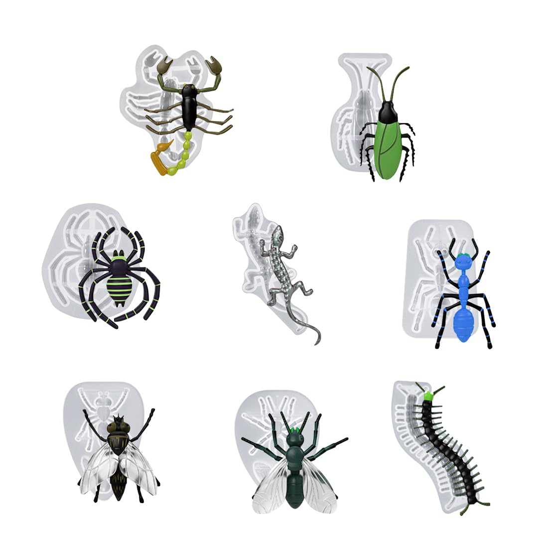 Voyyphixa 8PCS Animals Resin Moulds, Lizard Silicone Mold Mould Spider Silicone Molds for Epoxy Resin 3D Epoxy Casting Molds for Jewelry Making Wall Desktop, Cabinets Decor (8PCS)