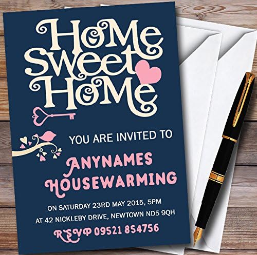 Navy Blue Home Sweet Home Personalized Housewarming Party Invitations