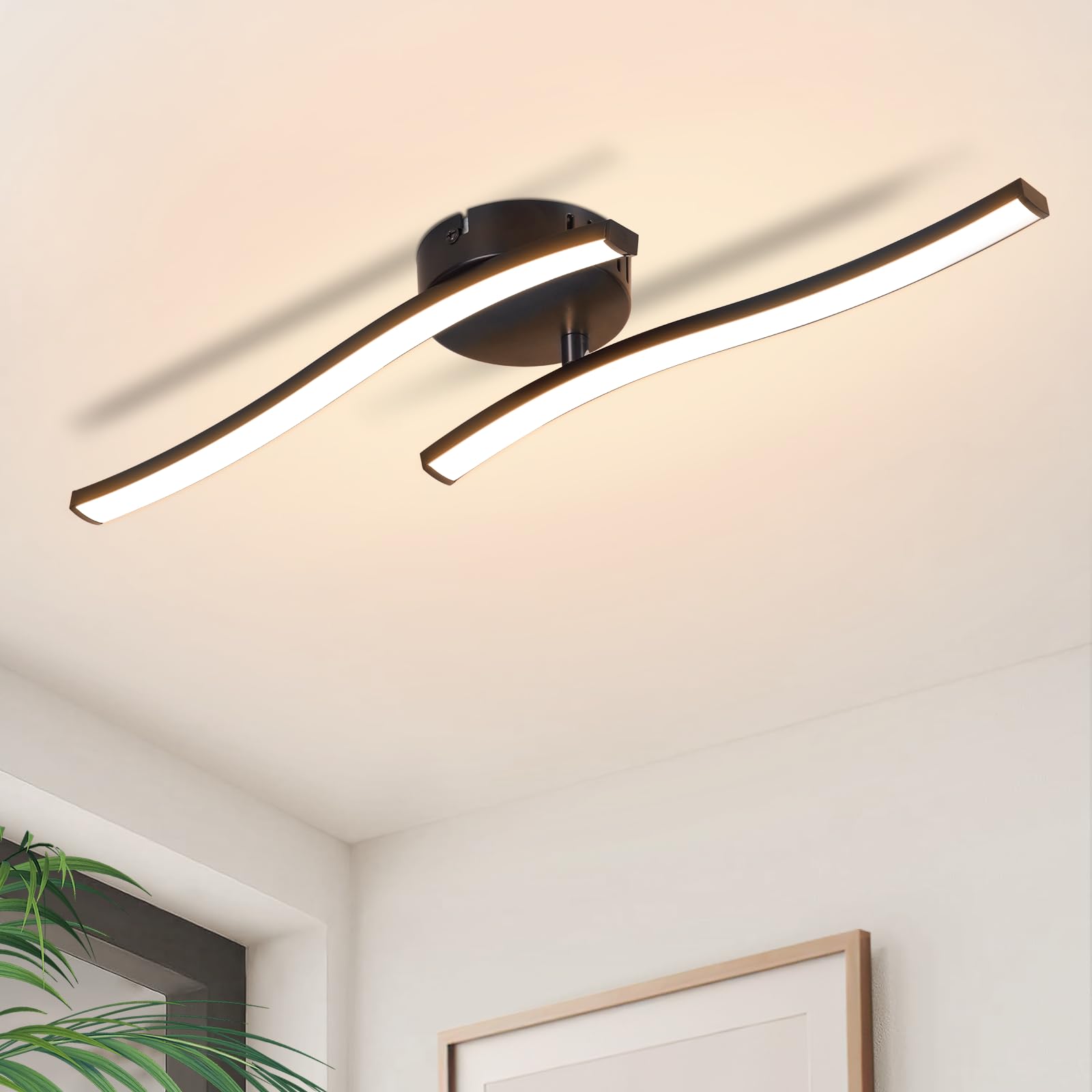Homefire LED Deckenlampe Küche Deckenleuchte: Modern Schlafzimmerlampe Schwarz 12W Wohnzimmerlampe 3000K Wellen Design Küchenlampe Innen Warmweiß Deckenbeleuchtung für Schlafzimmer Flur Büro
