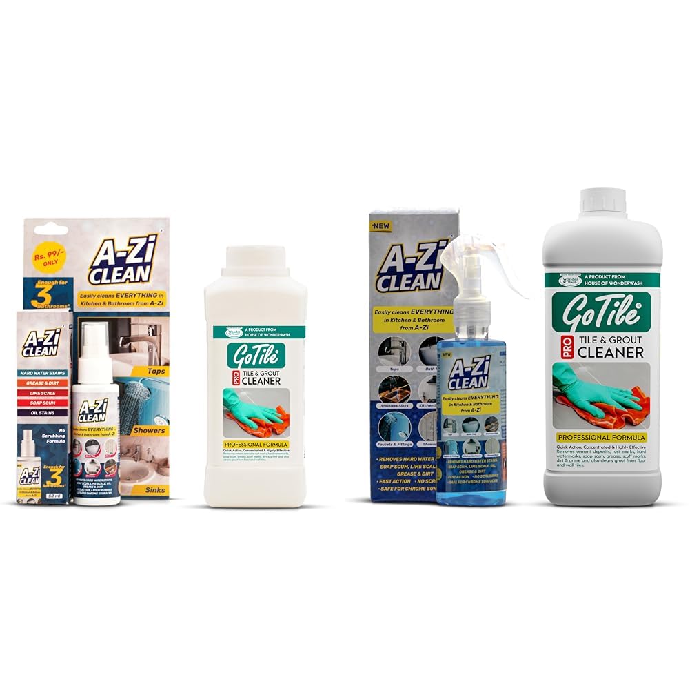 Bathroom Deep Cleaning Combo | A-Zi Clean 50ml & GoTile Pro 500ml | A-Zi Cleans Taps, Bathtubs, Si | Bathroom Deep Cleaning Combo | A-Zi Clean 200 ML & GOTILE PRO Tile Cleaner 1L Concentrated | Remov