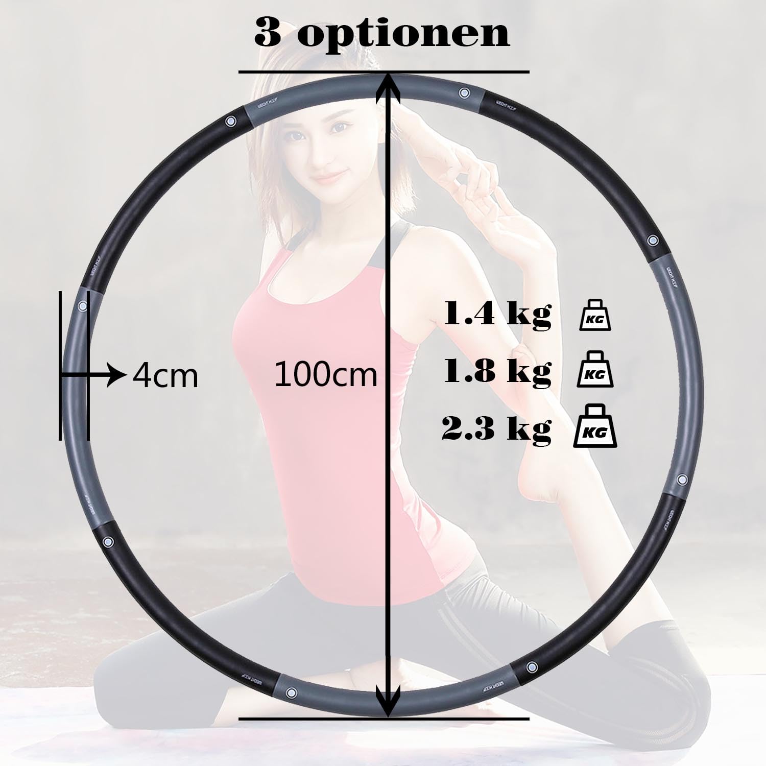 2,3kg Gewicht Hula Hoop Reifen Erwachsene Hullahub Reifen zum Abnehmen für fortgeschrittene 8 Teiliger und 100 cm Fitnessgerät für Zuhause Hoola Hoop Fitness