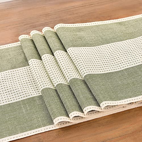 Wracra Runner da Tavolo macramè in Lino e Cotone, Runner da Tavolo 180cm di Lunghezza con Nappe a Mano, Runner da tavola in Stile Rustico per Feste e Uso Quotidiano (Verde Salvia, 180cm) - immagine 3