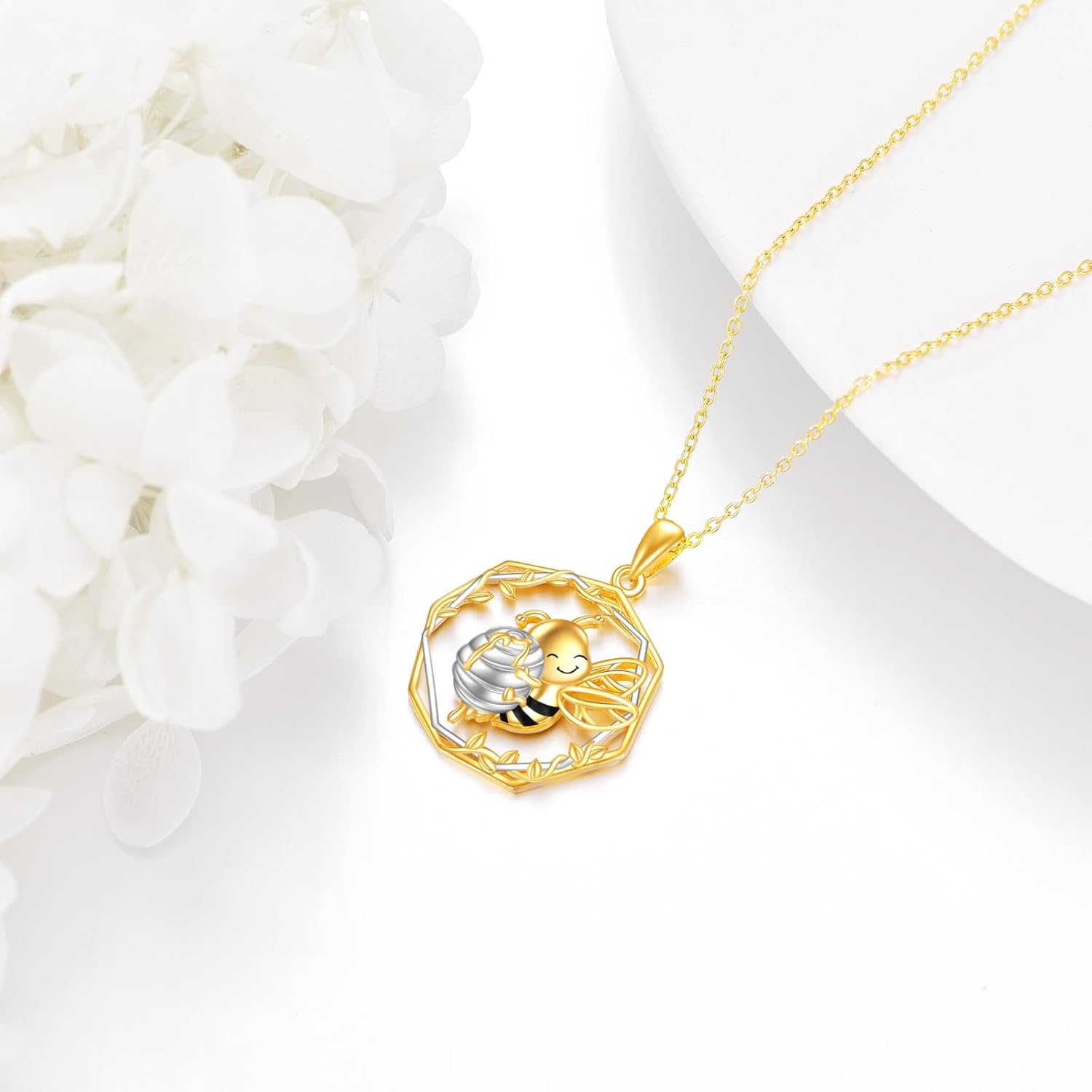 LUHE Bee Necklace 925 Sterling Silver Honeycomb Cute Flower Pendant Necklaces for Women Gifts for Her Women - Image 6