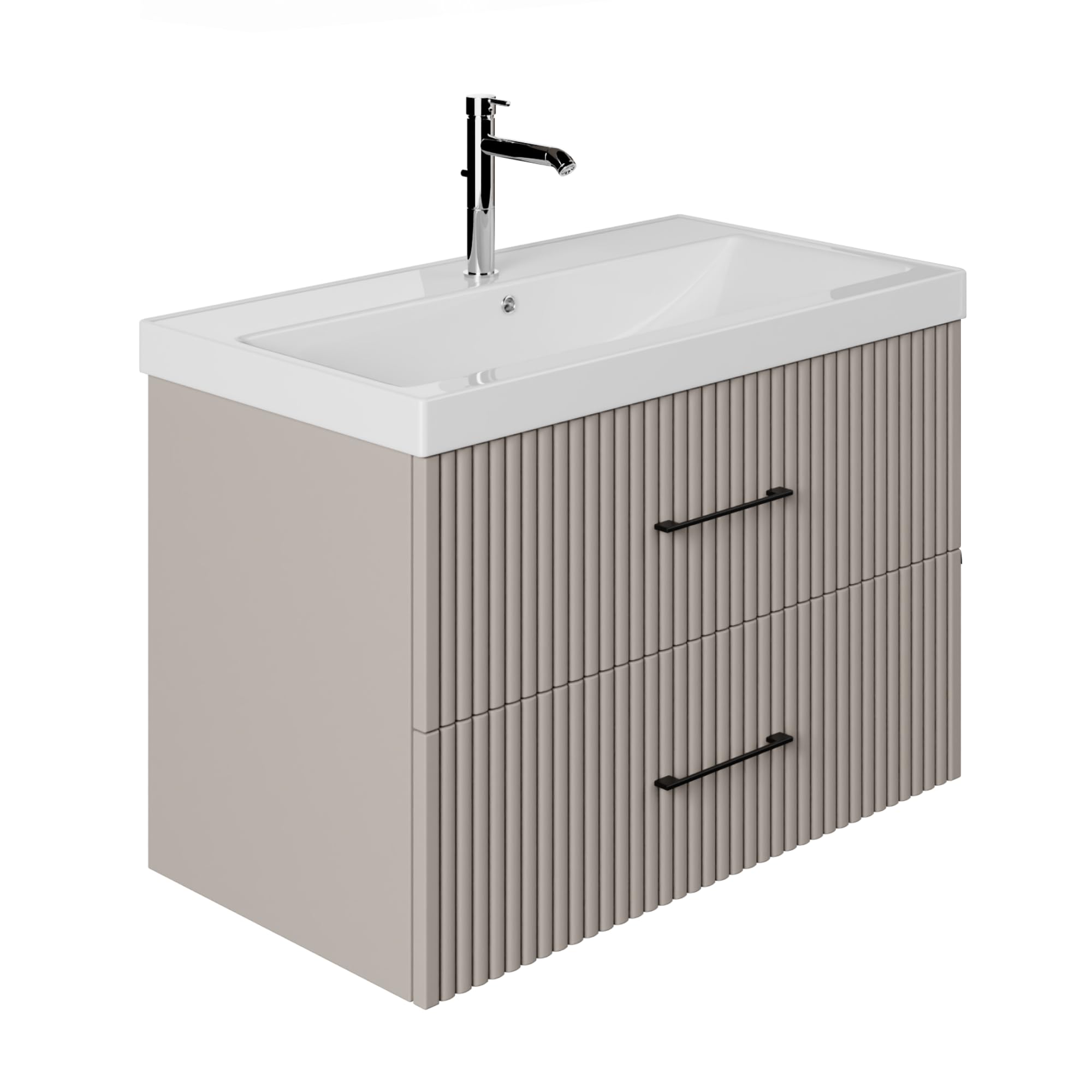 Karen Waschtisch mit Unterschrank Liana | Keramikwaschbecken | Unterschrank | Badmöbel | Aufsatzwaschbecken | Konsolenwaschtisch | Elegant | Badezimmer | Riffeloptik (Liana 80)