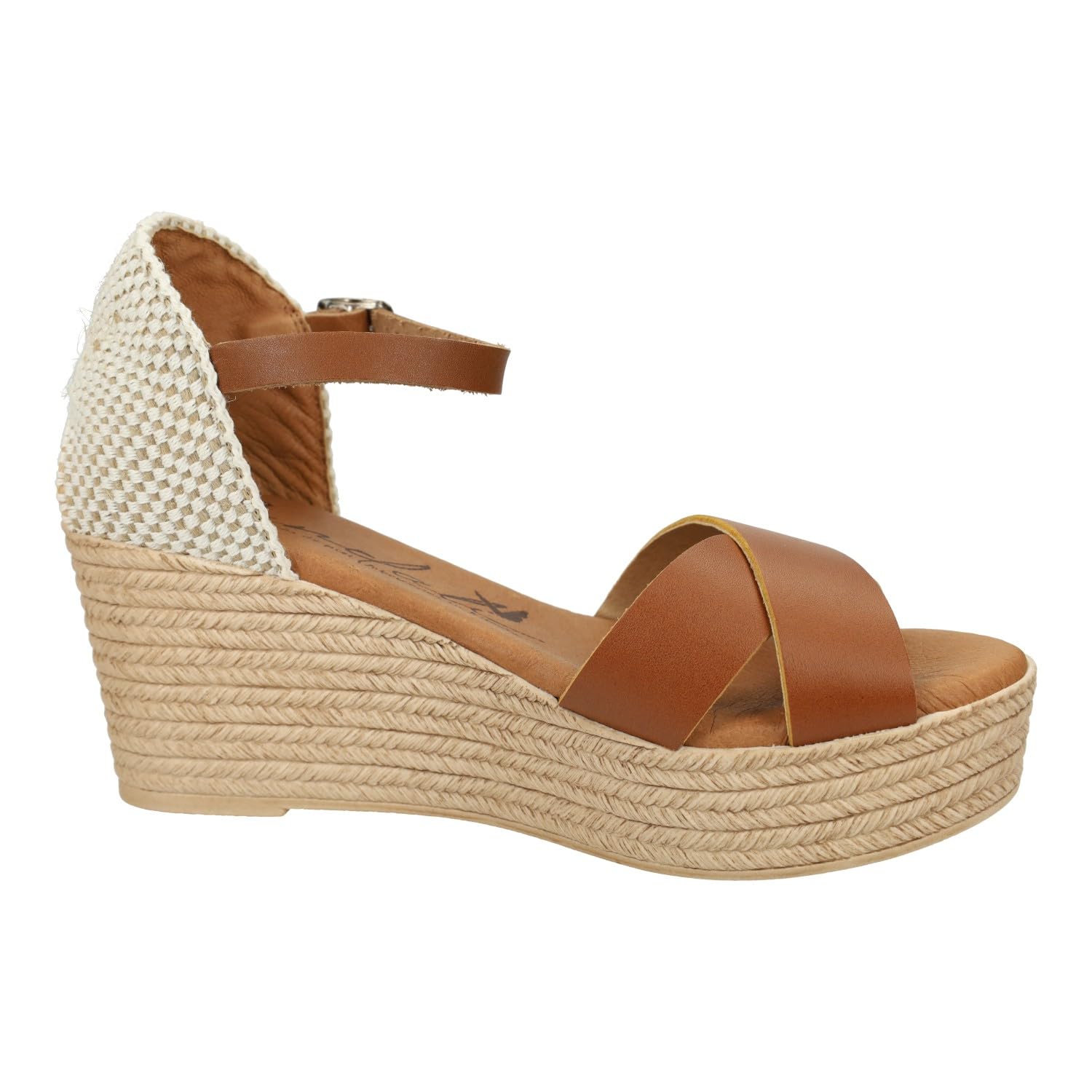 SANDALI M704 Marrones de Piel para Mujer con cuña de 6cm, Verano con cuña, Hechas en España Mujer