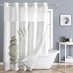 No Hook 3 in 1 Shower Curtain with Snap in Liner, Green Leaves Flower Shower Curtain Set with See Through Top Window, Machine Washable Waterproof Polyester Fabric Bath Curtain, 71 x 74 in