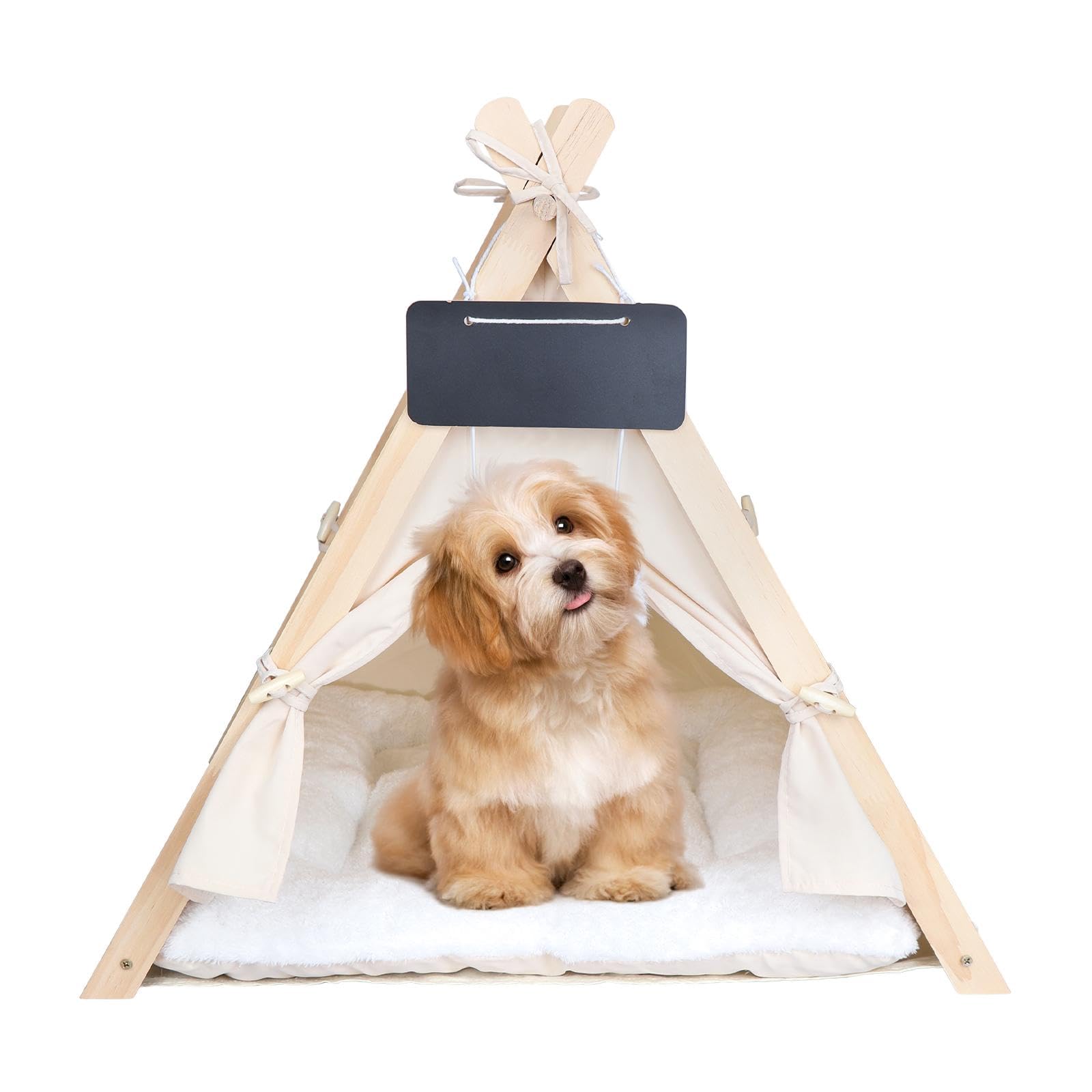 MagiDeal Tipi pour Animaux de Compagnie, nid d'hiver Semi-fermé, Tapis de Repos Lavable, Portable, Maison pour Chien, Chat, Tente, lit avec Coussin pour Chaton, Beige