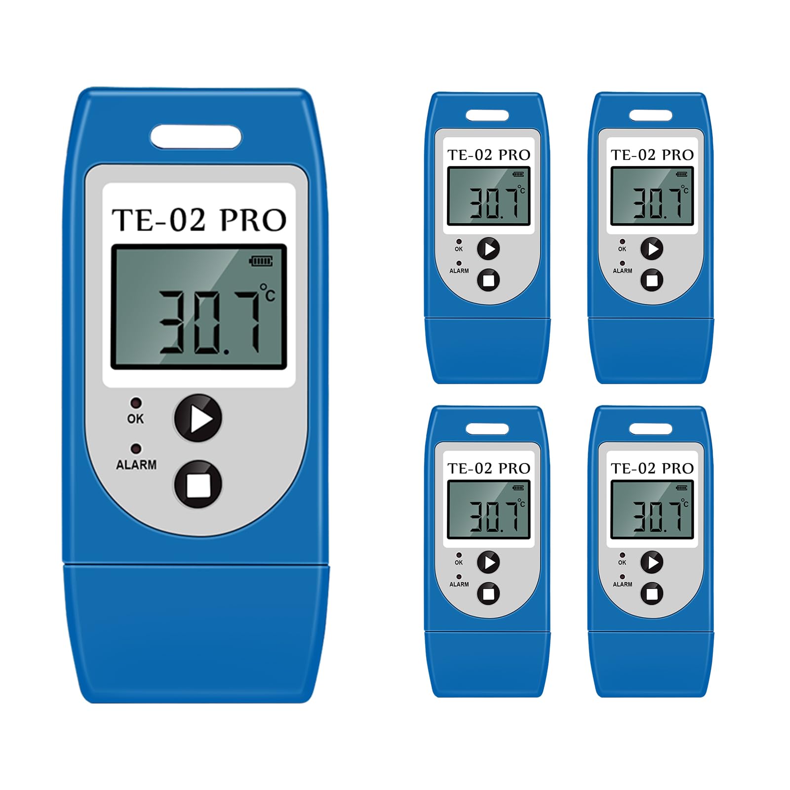 ThermElc TE-02 Pro Digital Temperature Data Logger with Traceable Calibration, Pharmacy Fridge Thermometer, Reusable USB Recorder with LED Alarm, Medical Storage & Warehouse Temperature Mapping Kit