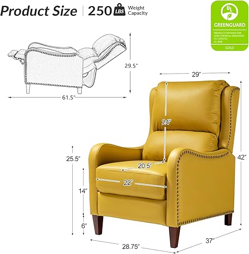 Miniatura 22 de HULALA HOME Silla reclinable de cuero genuino, moderno sillón reclinable con respaldo ajustable y reposapiés, cómodo sofá individual tapizado