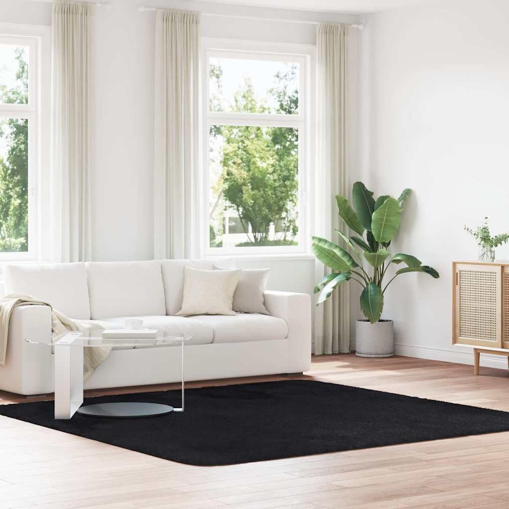 Tapis Shaggy noir NAVARRA 240x240 cm en polyester doux pour salon et chambre