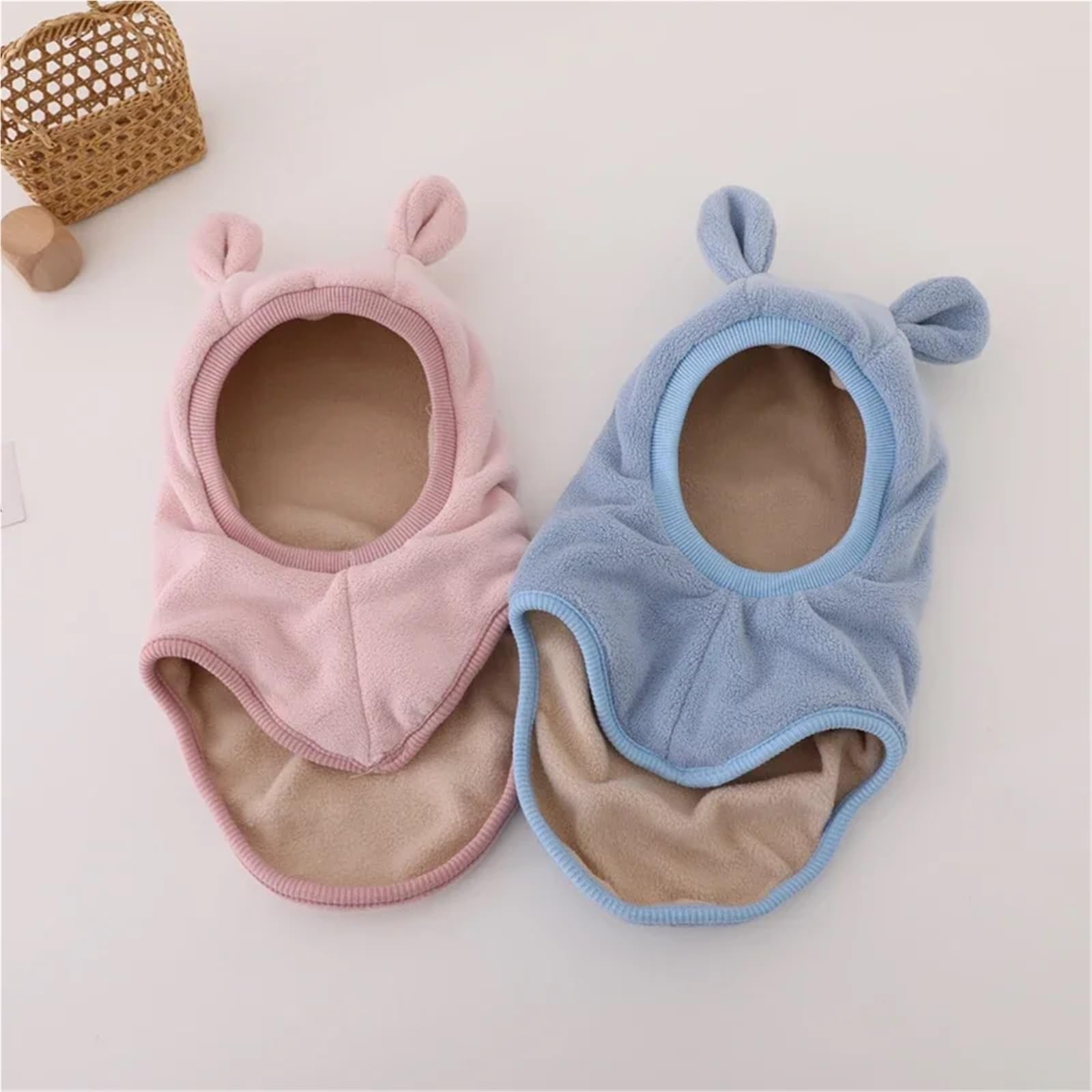 Winter Cartoon Bear Ear Hat, Plush One-Piece Hood Beanie for Kids, Ear Protection Cap for Boys & Girls 1-5 Years(02coffee)