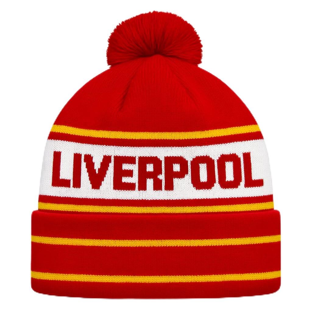 Beyond Happy Liverpool Red and White Ski Bobble Hat - Stylish Winter Beanie for Supporters of The Merseyside Reds - Ultimate Comfort and Warmth