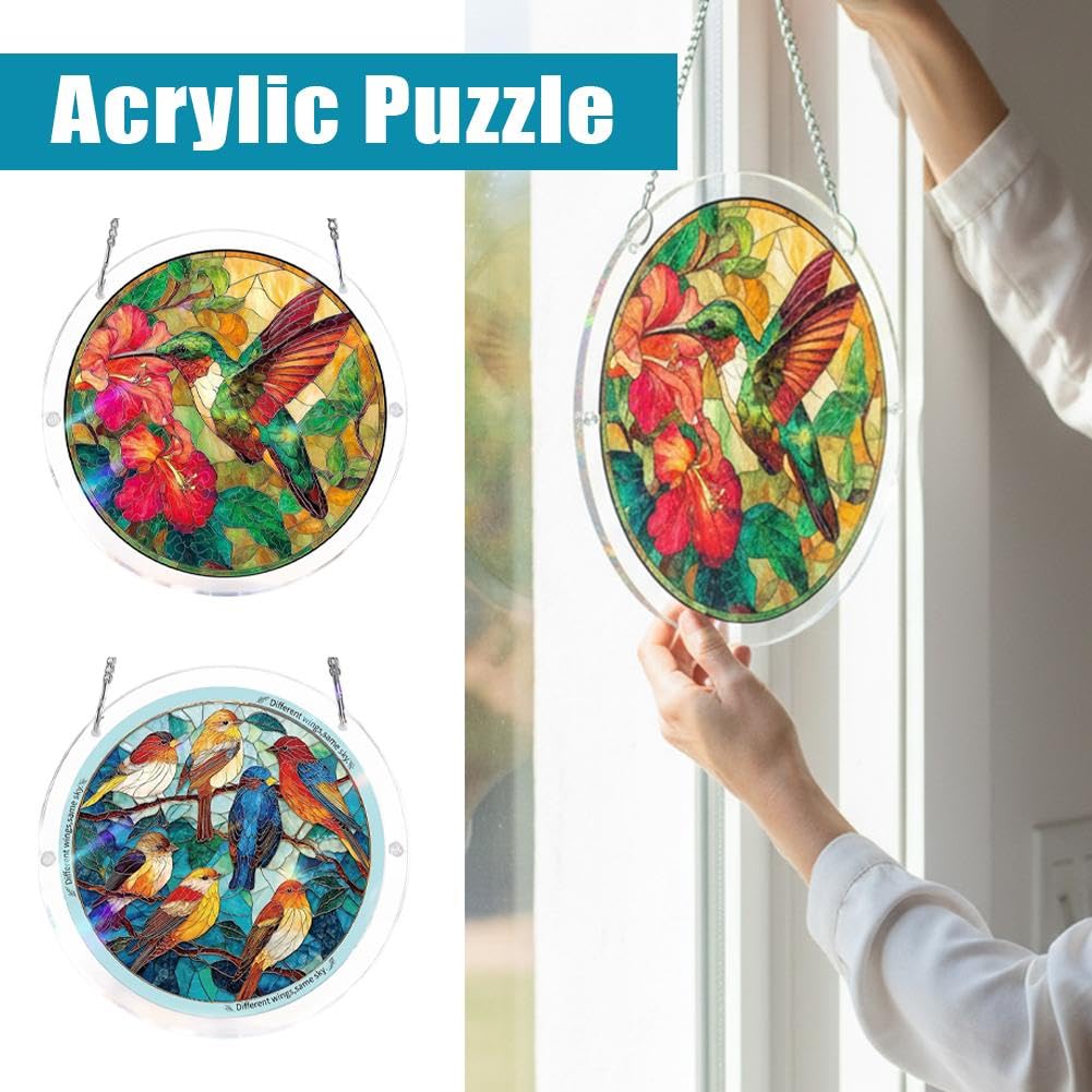 Acrylic Puzzles Suncatcher Window Hanging,83Pcs Sun Catcher Acrylic Puzzles Garden Decoration,Sun Catcher Stained Glass AcrylicPuzzle Decoration,for Women Men Birthday Mother's/Father's DayGift — view 6