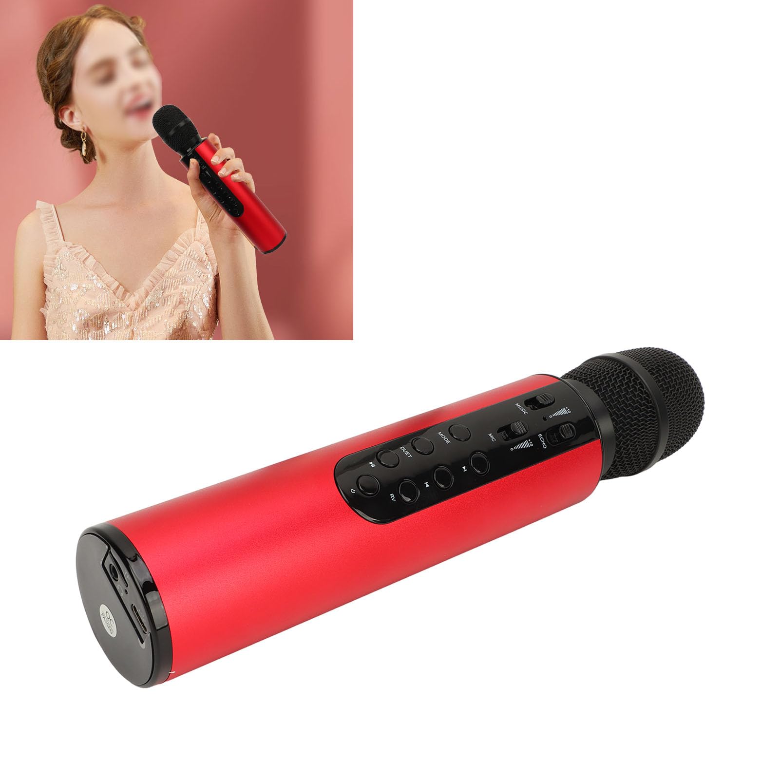 Micrófono Capacitivo inalámbrico Altavoz Dual Micrófono de Karaoke Micrófono Bluetooth portátil Micrófono de Audio para Cantar en casa Todo en uno (se envía con (Día)