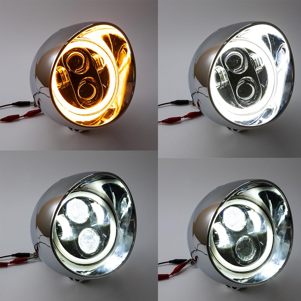 Faro delantero para motocicleta 7'' Faro retro universal para Cruiser Cafe Racer CA250 Steed400 Steed600 Magna250 (Plata)