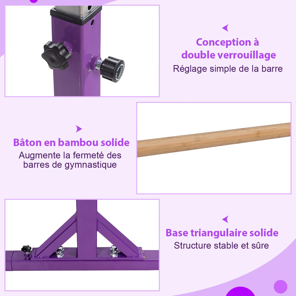 Barres Parallèles Gymnastique Réglables 96-140cm – 11 Niveaux, Charge 100kg, Pour Enfants 6-12 Ans