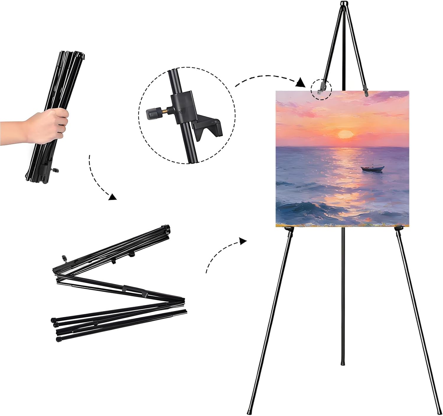 3 Pack Black Easel Stand for Sign, 66" Adjustable Portable Metal Display Easel with Tripod Base, Collapsible Sign Stand for Wedding Sign, Painting Canvas, Quick-Setup