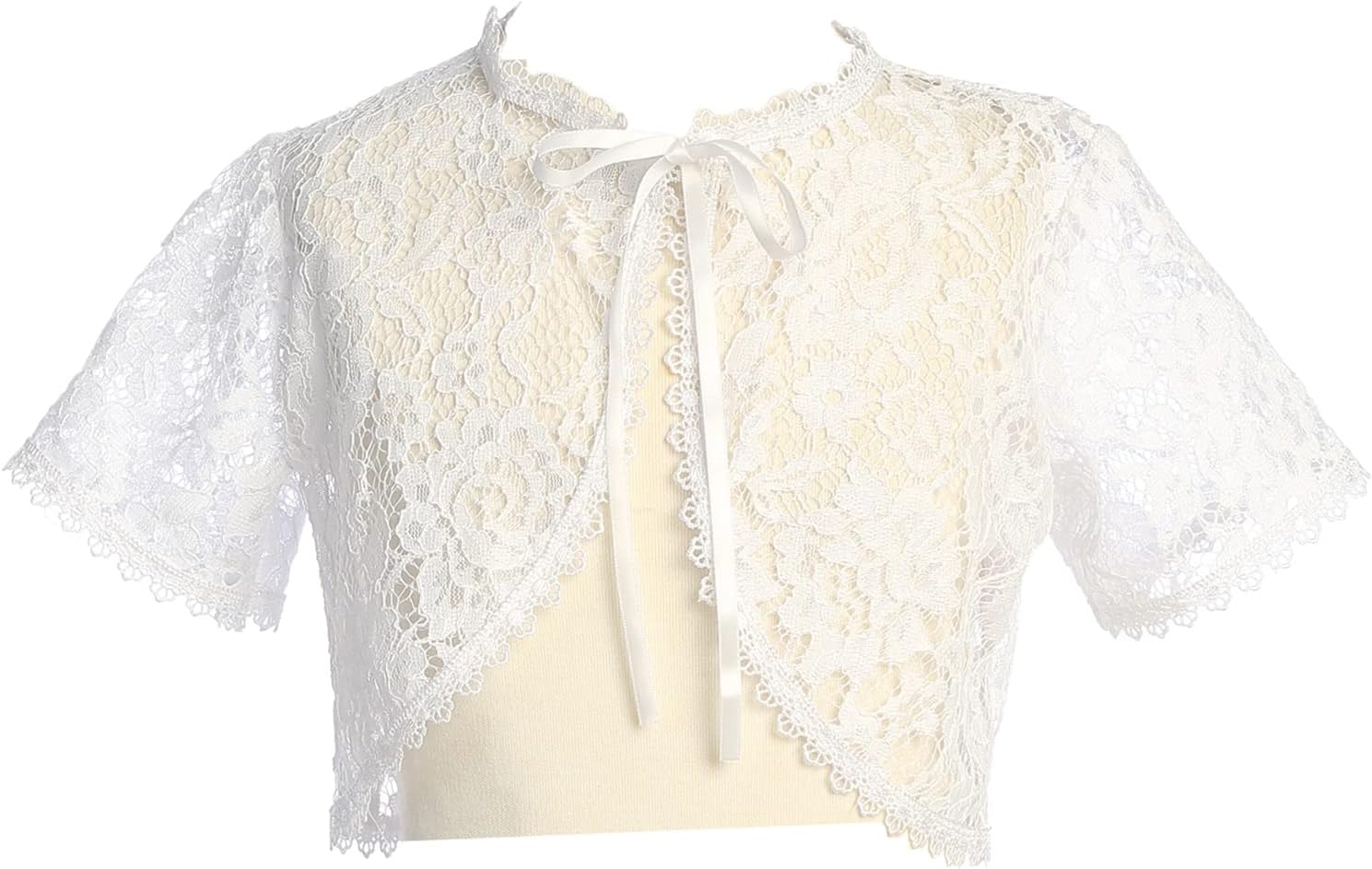Made in USA – White Lace Short Sleeve First Communion Bolero for Girls – Toddler Flower Girl Sweater for Wedding