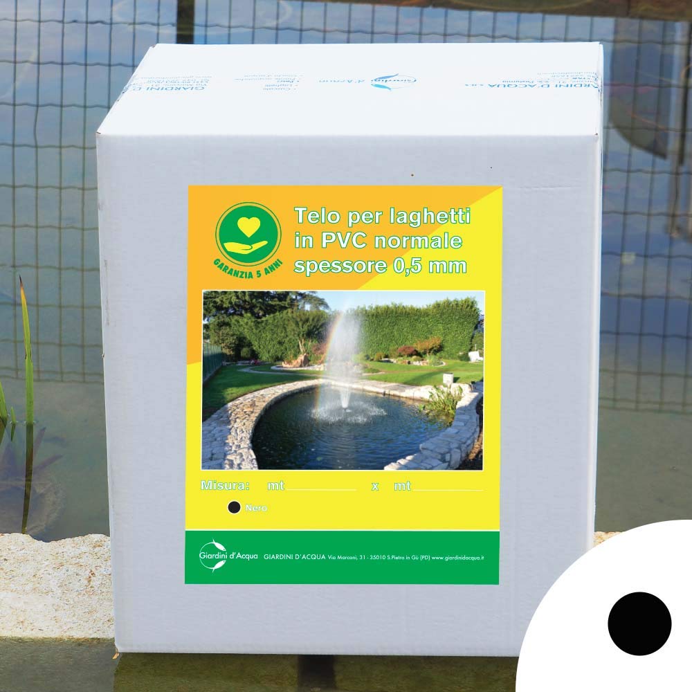 Telo per Laghetto in PVC colore Nero - mt 6 x mt 8 , Made in Italy, per Stagno Artificiale , garanzia 10 Anni, Atossico adatto a Pesci, Piante, Koi, Ninfee