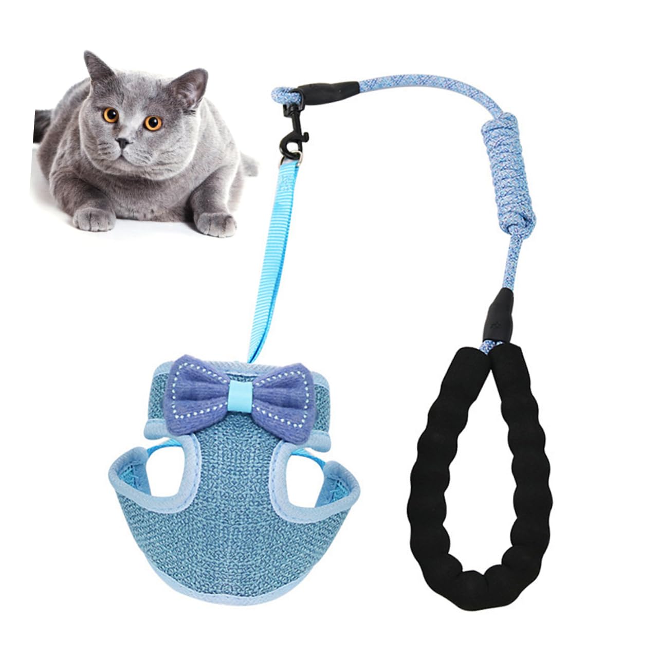 VANZACK 3stücke Verstellbares Bowknot Katzen Geschirr Atmungsaktive Weste Für Katzen Geeignet Für Leicht Und Design Blau Für Und Outdoor-aktivitäten