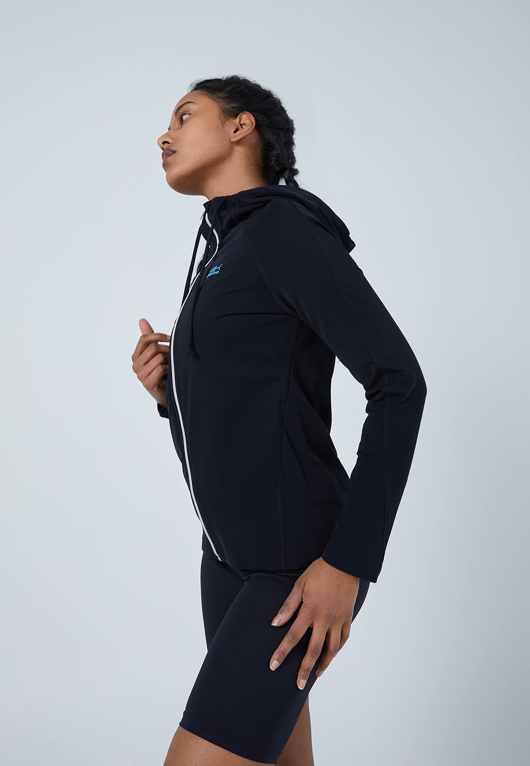 Sportkind Mädchen & Damen Tennis, Padel, Fitness, Sport Joggingjacke mit Kapuze & RV-Tasche, atmungsaktiv & RV-Tasche, atmungsaktiv