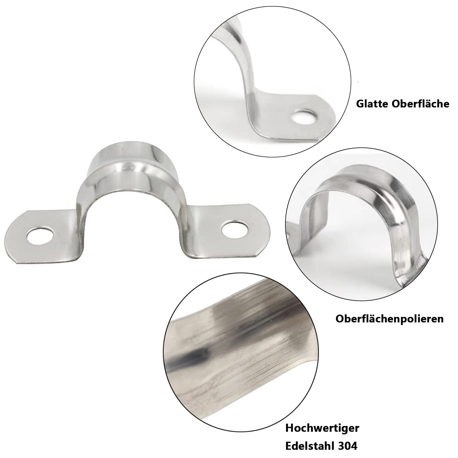 SHULLIN Pack of 20 304 Stainless Steel U-Pipe Clamps Connecting Ring 16 mm Stainless Steel Mounting Clamp Hose Clamp Card Riding Card Saddle Girth Pipe Clamp for Cable Pipe (M16) - Image 2