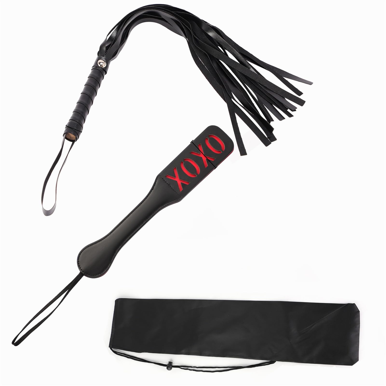 3 Piezas，Fusta para Caballos, Juguetes para Parejas, Juego para Parejas látigo Trenzado Negro，Bolsa de Almacenamiento