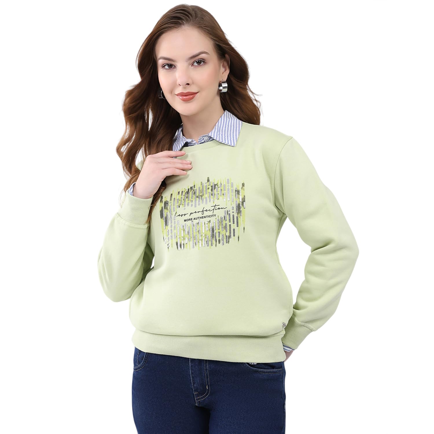 Women Regular Fit Printed Round Neck Side Pocket Pull On Full Sleeve Winter Sweatshirt|Warm and Comfortable Sweatshirt | Winter wear Sweatshirt for Women's (Pack of 1)