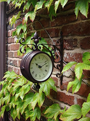 Outdoor indoor Clock double sided Thermometer Garden Wall Station Dia 14.5cm