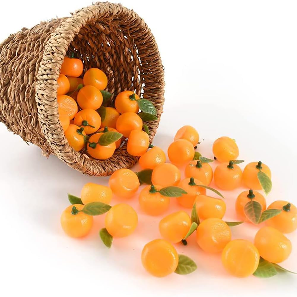 30 Pcs Small Artificial Oranges Mini Fake Oranges Tiny Decorative Oranges Lifelike Simulation Fruits Realistic Fake Fruits Faux Orange Decorations with Leaves