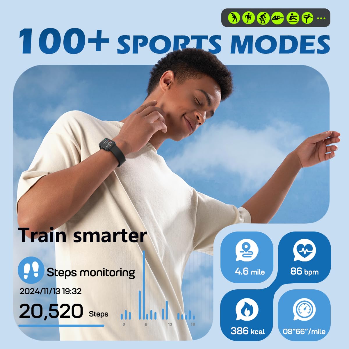 MorePro Health Fitness Tracker with Sleep Monitor, 120+ Sport Modes Waterproof Fitness Watch for Women Men Android iOS