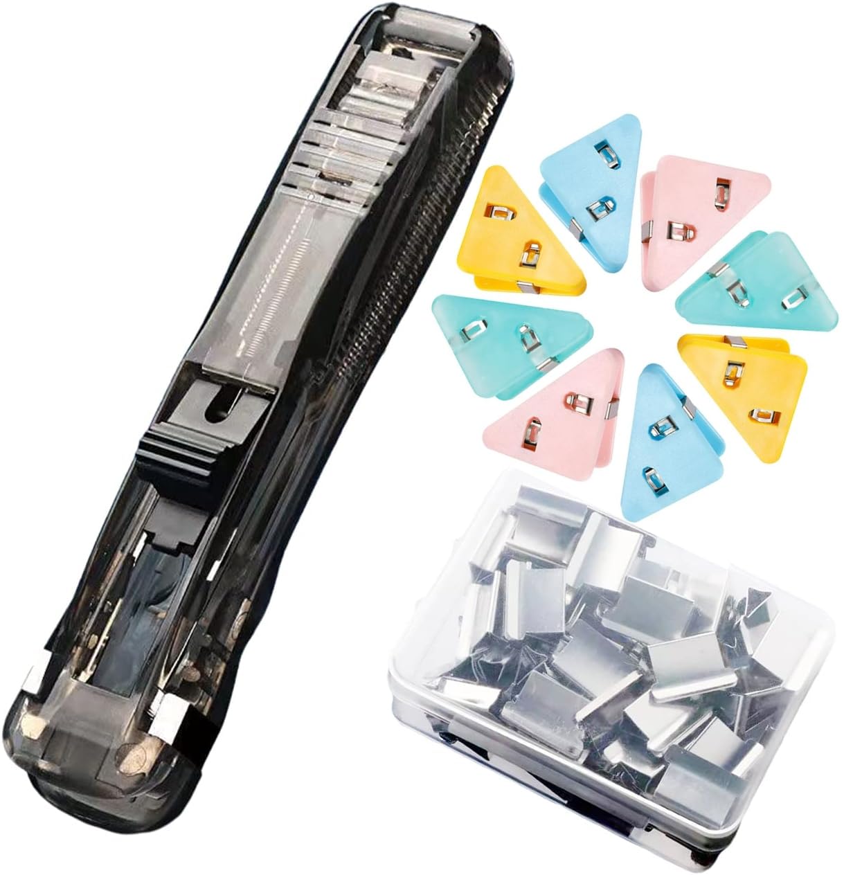 Sponsored Ad - TCCO Portable Handheld Paper Clam Clip Dispenser with 50 Stainless Steel Metal Refill Clips, Reusable Paper Clip Set Binder Clips Paper Clamps, Paper Clipper for Desk Document Office Home School