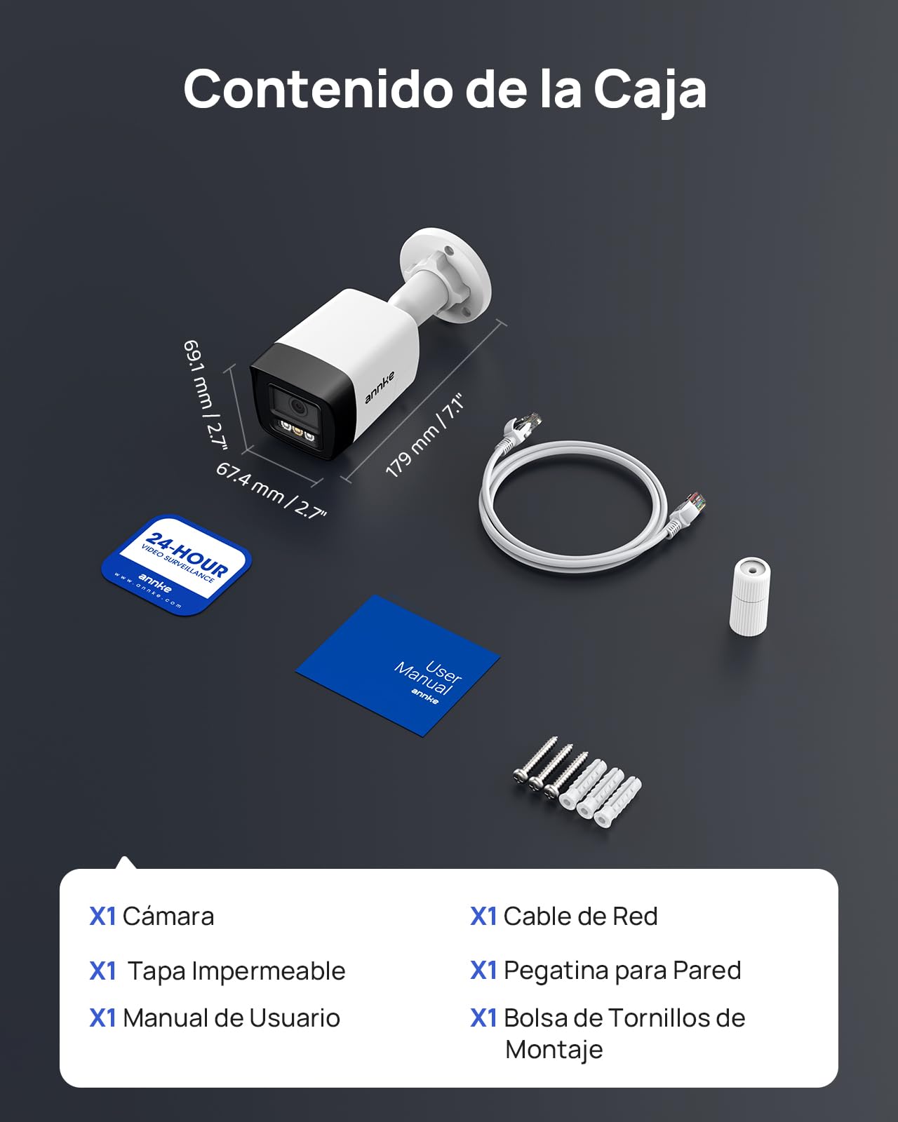 ANNKE Cámara IP PoE 3K HD de Seguridad Tipo Bala para Interior y Exterior, Detección Inteligente de Personas y Vehículos, Visión Nocturna de 30 m, IP67, Audio bidireccional, H.265+, 5MP | Detección AI de personas y vehículos, visión nocturna de 30 m, IP67
