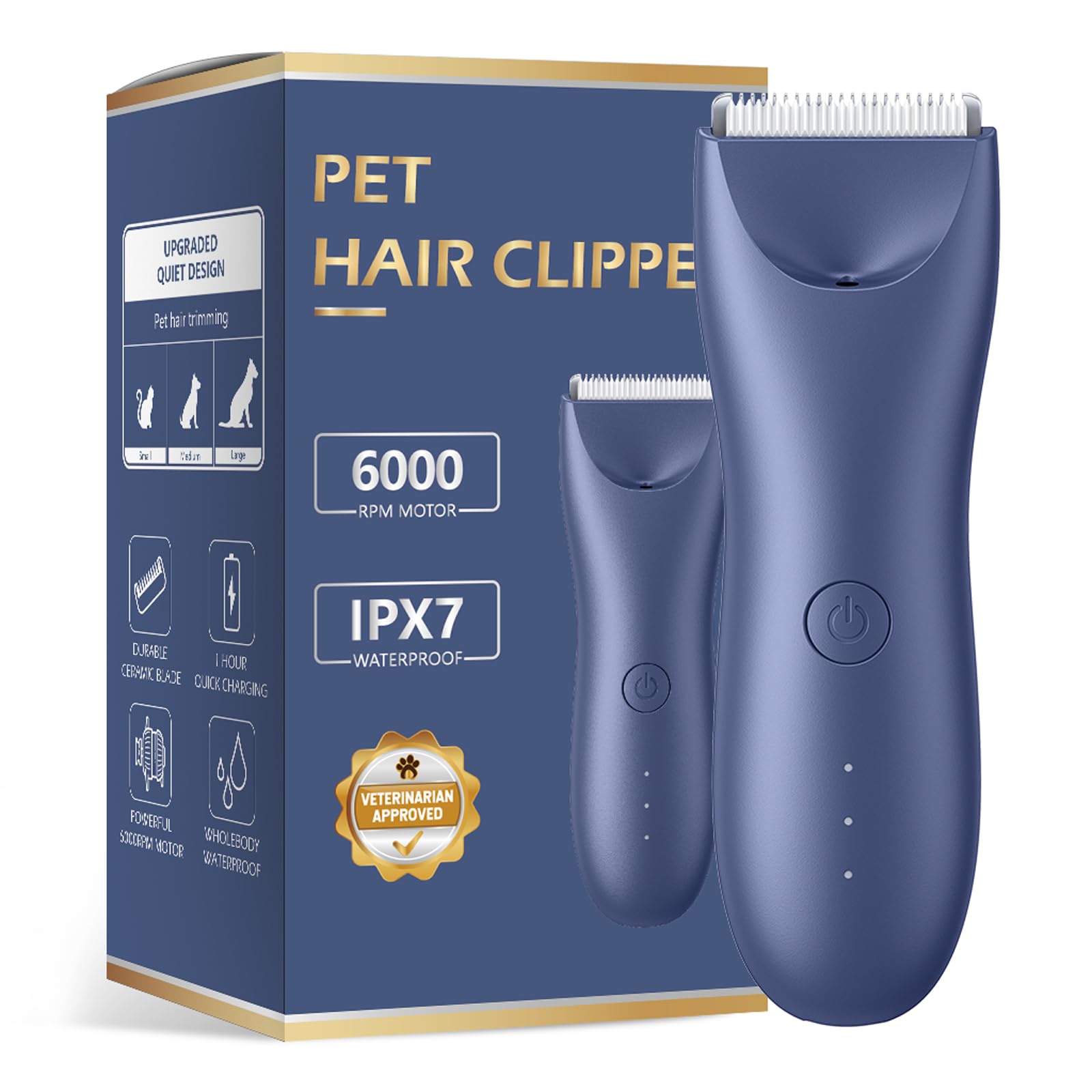 Founouly Handy Dog Cat Clippers - Professional Cordless Grooming Tools - Low Noise Pet Hair Trimmer Kit, TS032, Blue