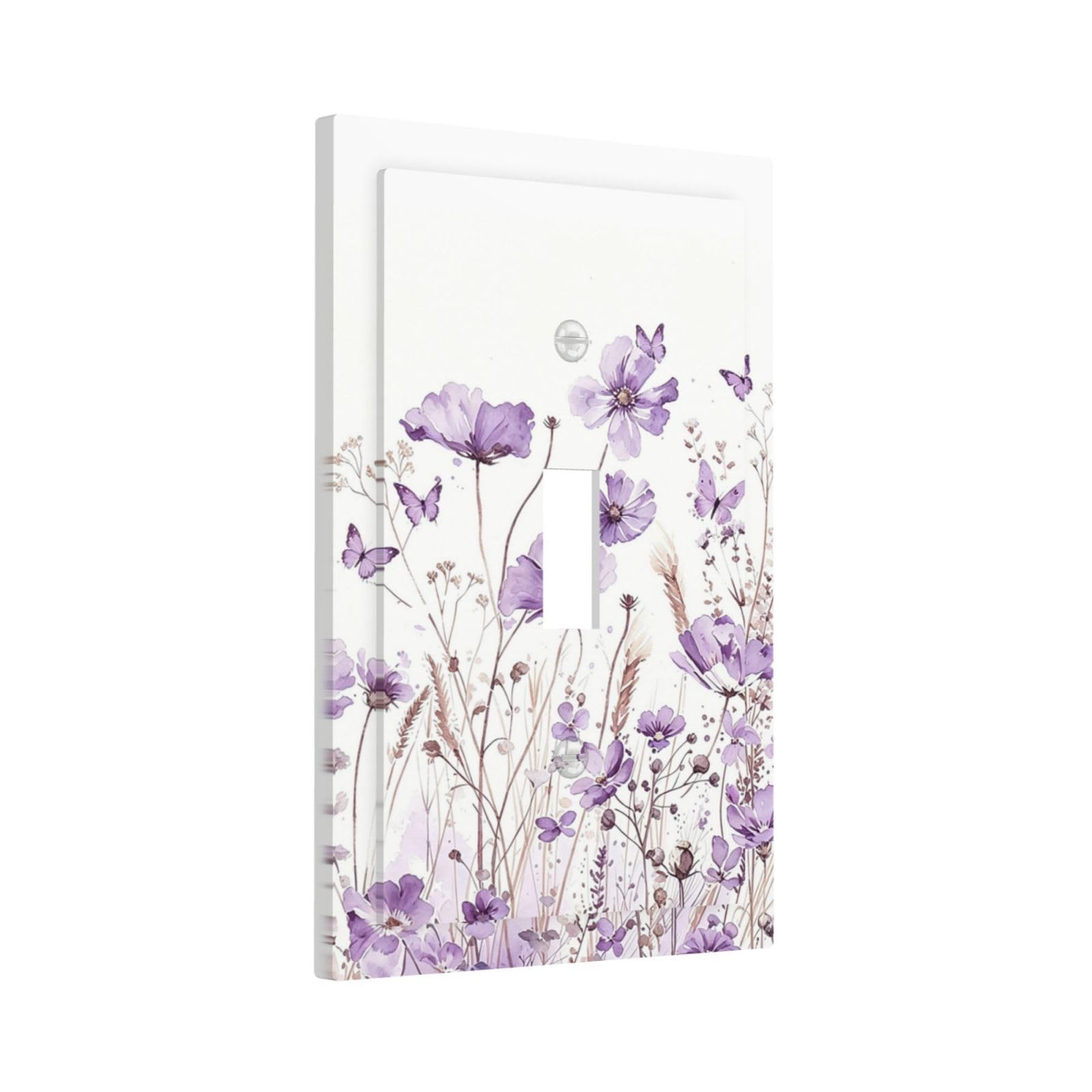 Sghxwp Boho Watercolor Purple Wildflower 1 Gang Light Switch Plate Lavender Floral Butterfly Wall Plate Cover Decorative Single Toggle Switch Plate Faceplate for Bathroom Home Decor