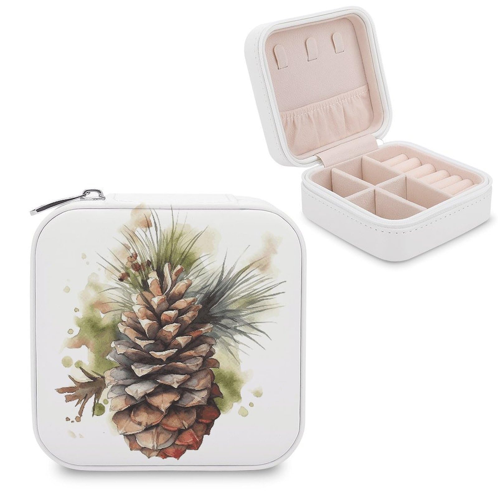 VstaDank Watercolor Pine Cone Jewelry Box Beautiful Portable Ring Boxes Cute Large-Capacity Jewelry Case Jewelry Organizer for Mothers Gifts for Earrings Rings Hand Bracelet
