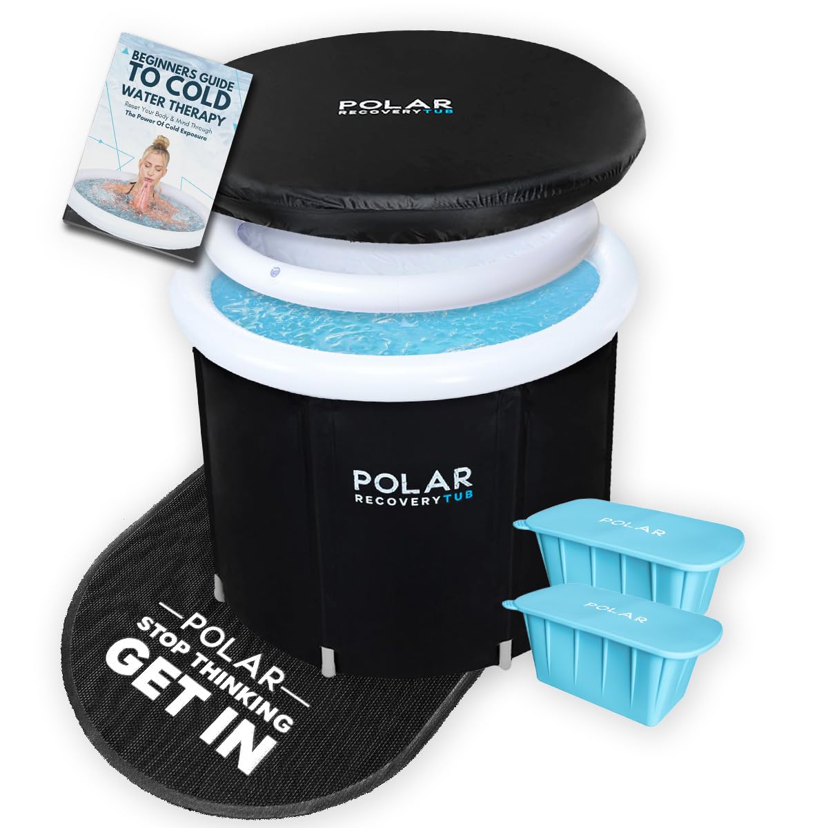Polar Recovery Tub Bundle / 370L Portable Ice Bath for Cold Water Therapy Training/An Ice BathTub for Athletes - Adult Spa for Ice Baths and Soaking - Outdoor Cold Plunge Tub (Black Bundle)