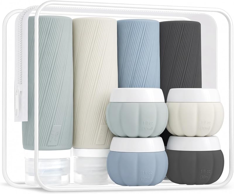 13-Piece TSA-Approved Travel Size Bottles for Toiletries, Leak proof | Travel Size Containers, BPA-free silicone, clear toiletry bag, under 3.4oz, wide mouth,travel essentials for shampoo, lotion