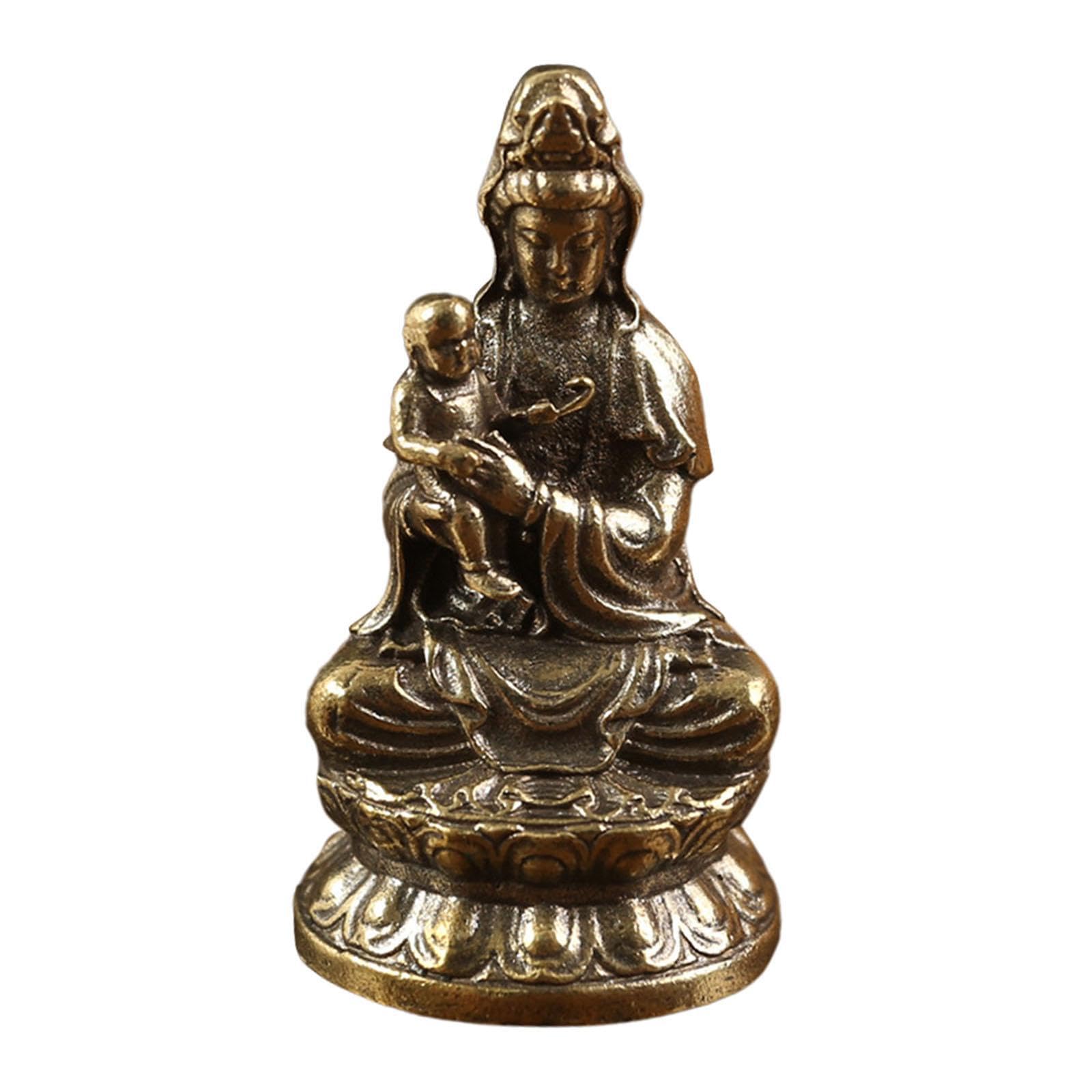 TWISAXC Goddesses Of Mercy Statue Mini Figurine Brass Displays Exceptional Craftsmanship Collectible Which Symbolizes Family Harmony And Descendants Buddhism Collection