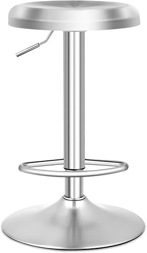 Casart Taburetes de bar giratorios modernos y contemporáneos de acero inoxidable de altura ajustable redondo superior pub bistró cocina comedor