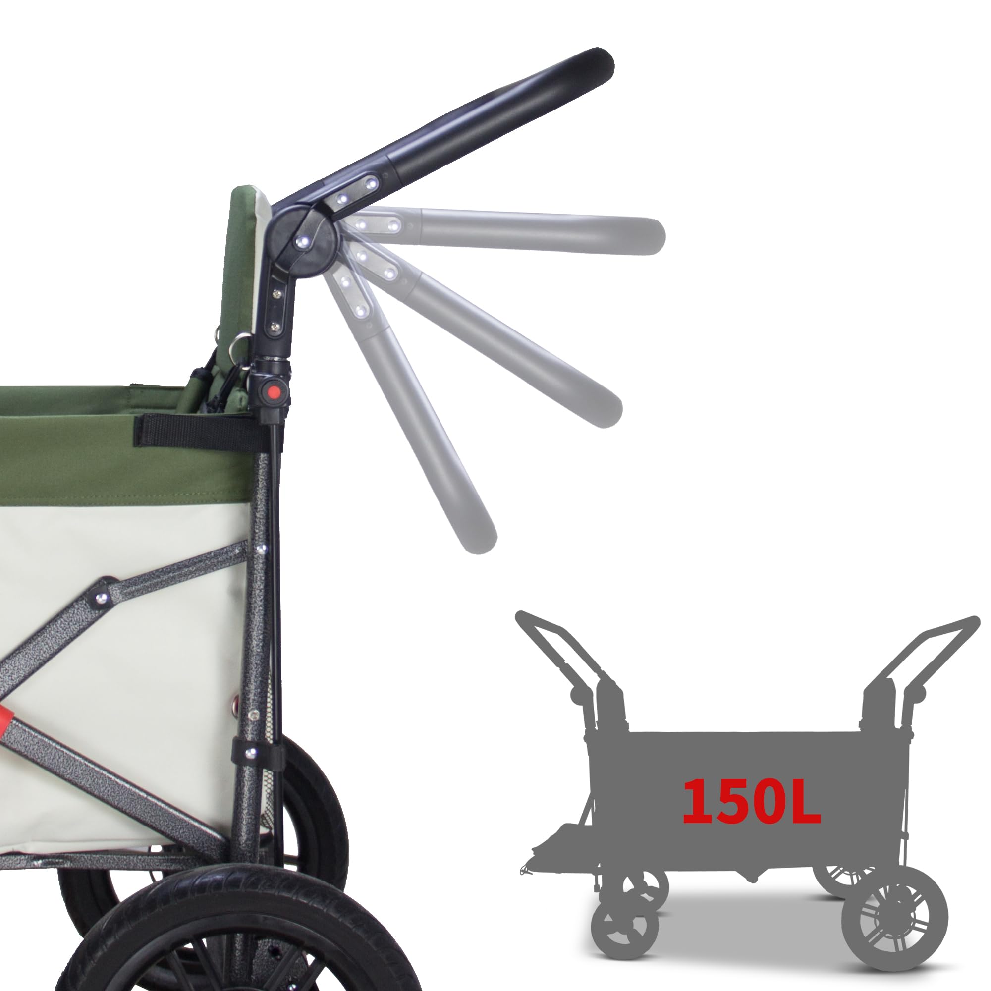 Carro plegable con techo y frenos, carro de transporte, plegable, ruedas sólidas de poliuretano, capacidad de carga de hasta 120 kg (verde/beige)