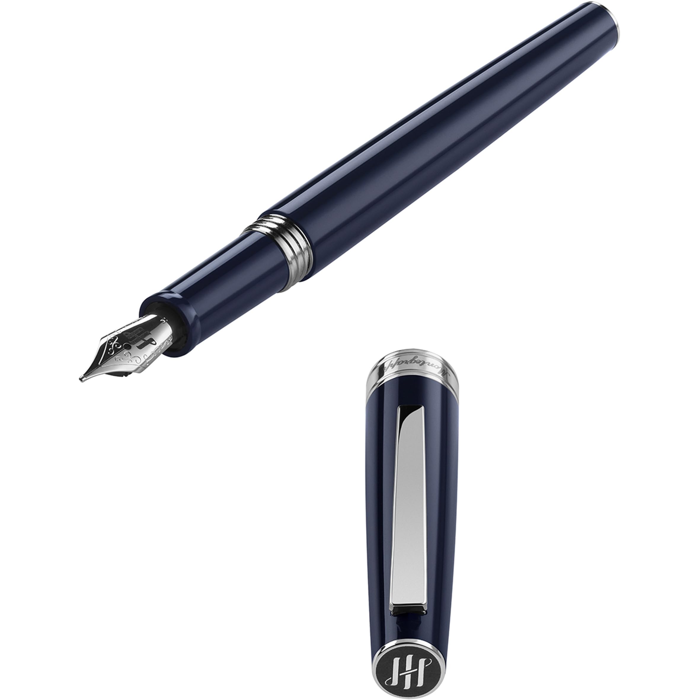 Montegrappa Armonia Füllfederhalter Dark Blue, Harzgehäuse mit Edelstahl-Details, Edelstahlfeder Stub 1,4, Patrone und Konverter, Geschenkbox, ISA1R3AD