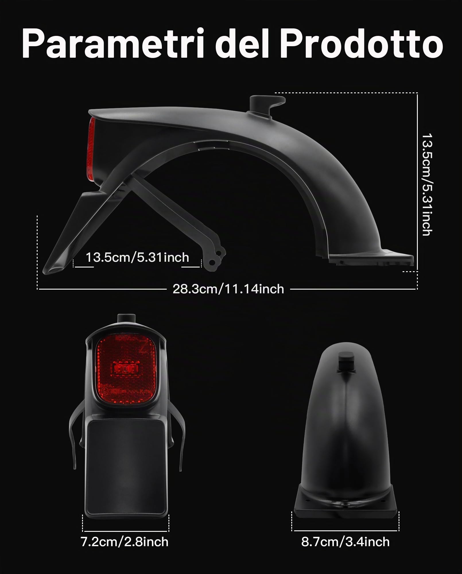 Assemblaggio parafango posteriore per scooter con gancio e luce di coda integrato Compatibile con Segway Ninebot E2 E2 Plus Supporto per Kickscooter Supporto per parafango posteriore Accessorio parafa