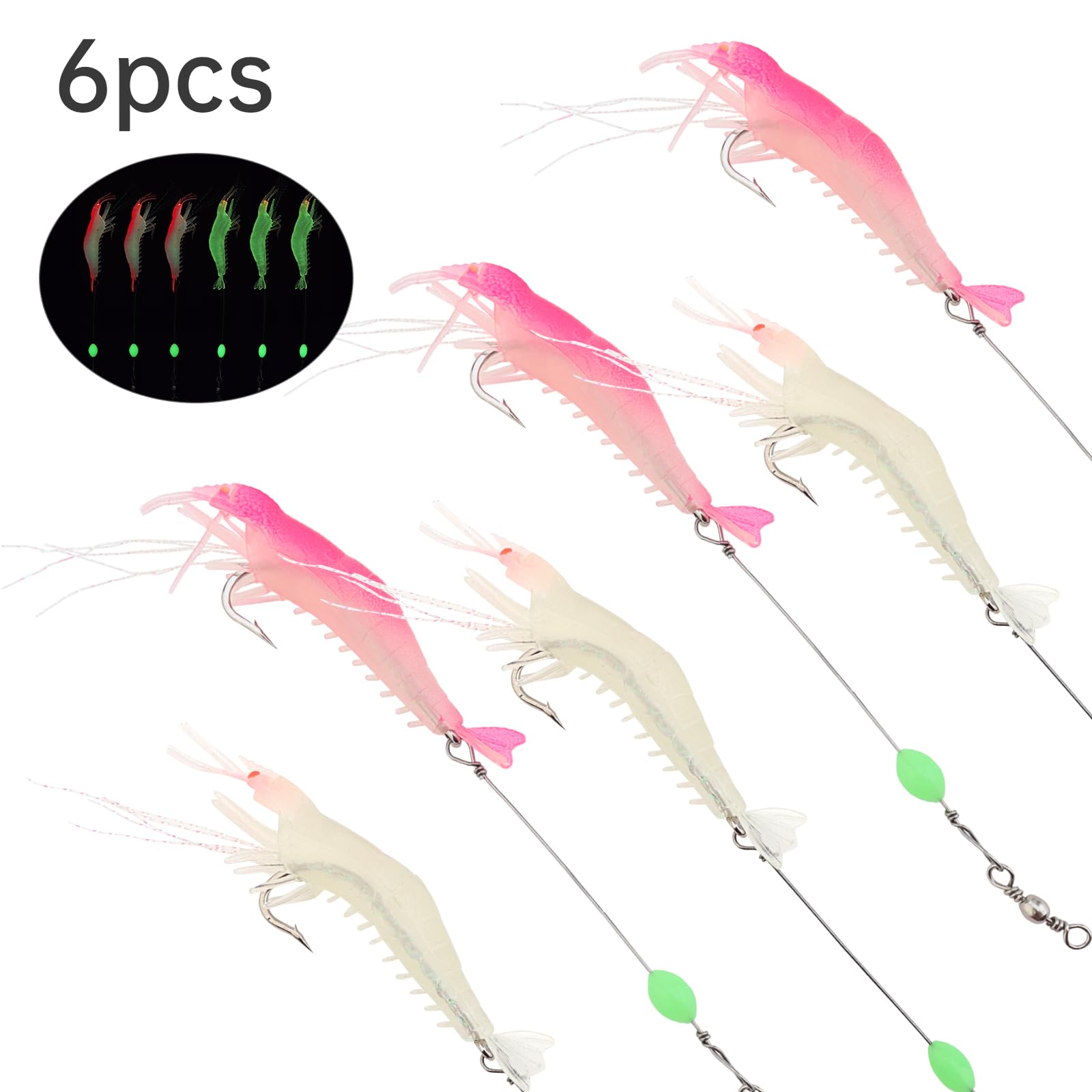 Esche da pesca in acqua salata esche per gamberetti, esche luminose e morbide per gamberetti, esche artificiali in silicone con ganci per trota, spigola, salmone